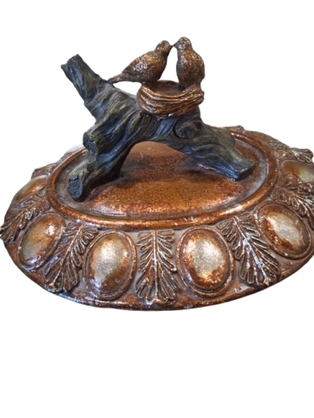 VTG European 1800's Black Forest Hand Carved Inkwell Lid, Lovebirds